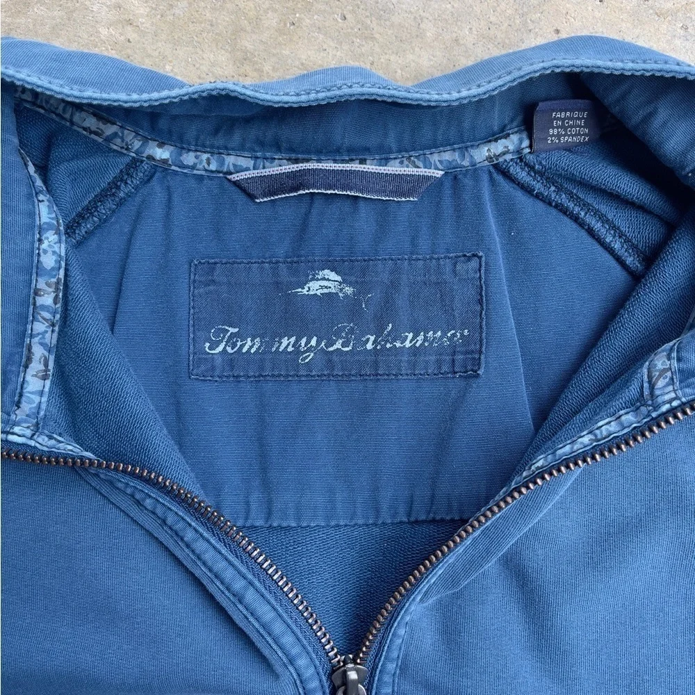 Tommy Bahama Sweatshirt Men's Large Blue 1/4 Zip Pullover Casual Logo